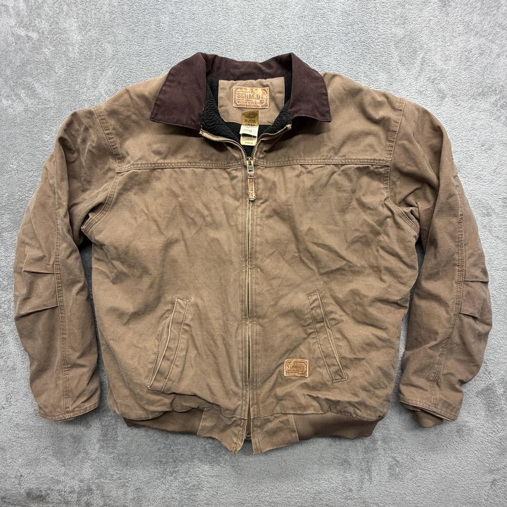 Schmidt Workwear Jacket Mens XLT Brown Bomber Lined Insulated Pockets Canvas
